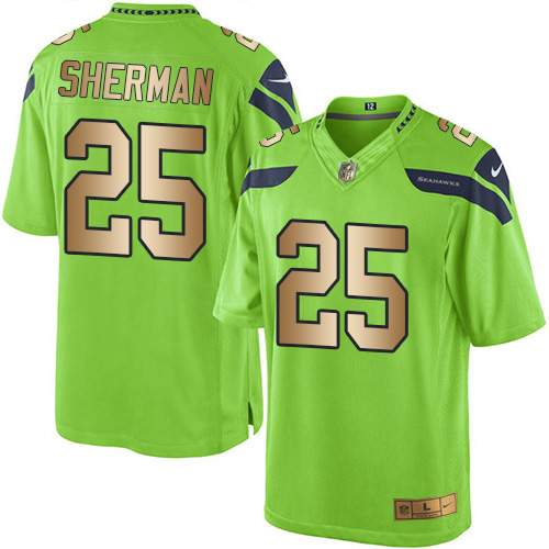 Seahawks #25 Richard Sherman Green Stitched Limited Gold Rush Nike Jersey - Zenithce