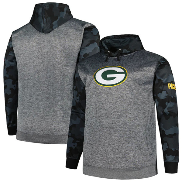 Green Bay Packers Heather Charcoal Big Tall Camo Pullover Hoodie - Zenithce