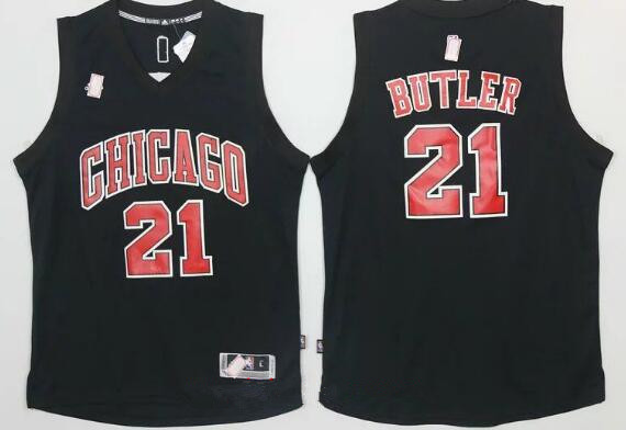 Chicago Bulls #21 Jimmy Butler All Black With Red Stitched Adidas Revolution 30 Swingman Jersey - Zenithce