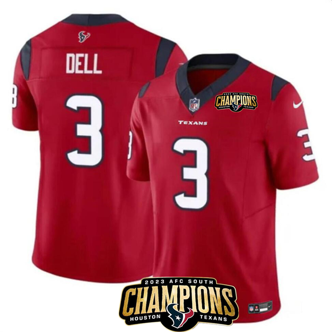 Houston Texans #3 Tank Dell Red 2023 F.U.S.E. AFC South Champions Patch Vapor Untouchable Limited Stitched Jersey - Zenithce