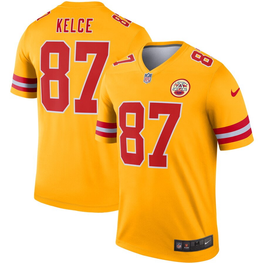 Kansas City Chiefs #87 Travis Kelce Gold Inverted Legend Jersey - Zenithce