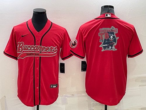 Tampa Bay Buccaneers Red Team Big Logo With Patch Cool Base Stitched Baseball Jersey - Zenithce