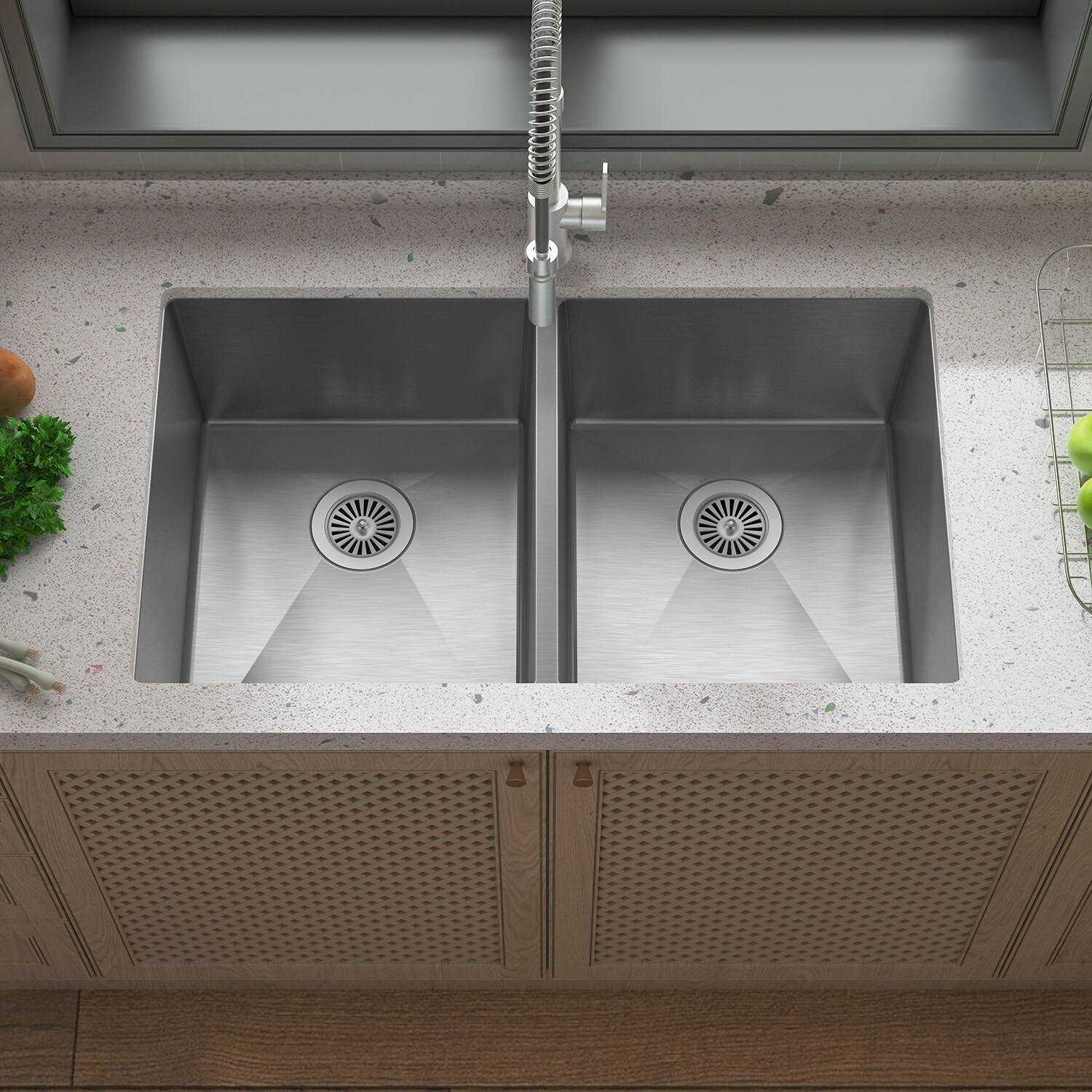 Sinber 32 in. Undermount Double Bowl 18 Gauge 304 HU3219D-SW - Zenithce