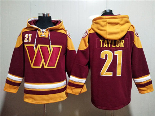 Washington Commanders #21 Sean Taylor Burgundy Lace-Up Pullover Hoodie - Zenithce