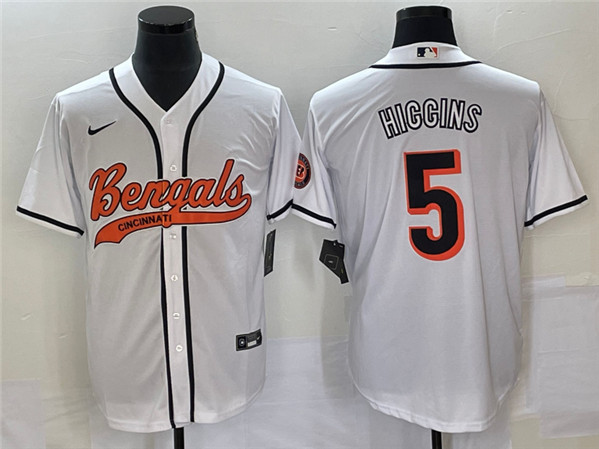 Cincinnati Bengals #5 Tee Higgins White With Patch Cool Base Stitched Jersey - Zenithce