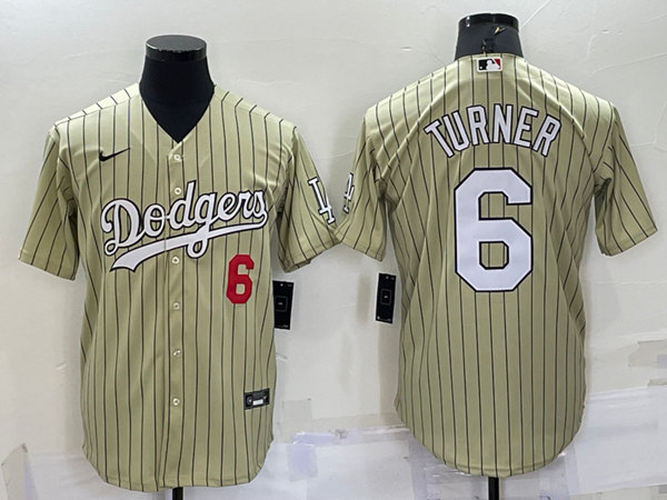 Los Angeles Dodgers #6 Trea Turner Cream Cool Base Stitched Jersey - Zenithce