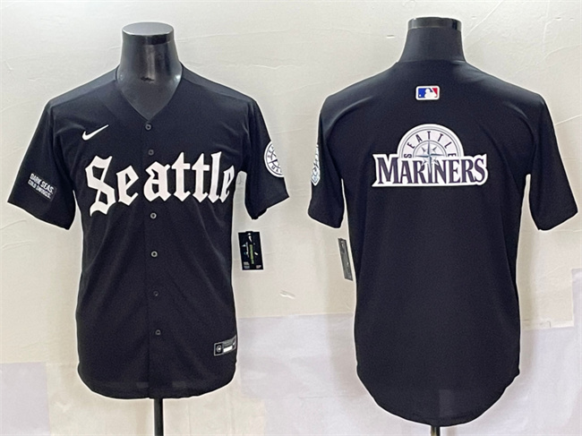 Seattle Mariners Team Big Logo Black 'Deep Sea Gothic Edition' Vapor Premier Limited Stitched Jersey - Zenithce