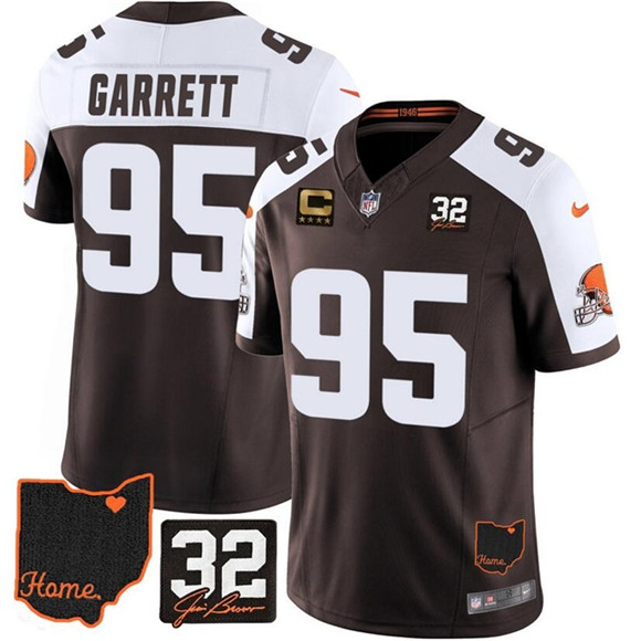 Cleveland Browns #95 Myles Garrett Brown Alternate 2025 F.U.S.E. 4-Star C Patch With Jim Brown Memorial Home Patch Vapor Limited Football Stitched Jersey - Zenithce