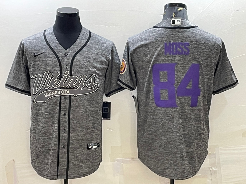 Minnesota Vikings #84 Randy Moss Grey With Patch Cool Base Stitched Baseball Jersey - Zenithce