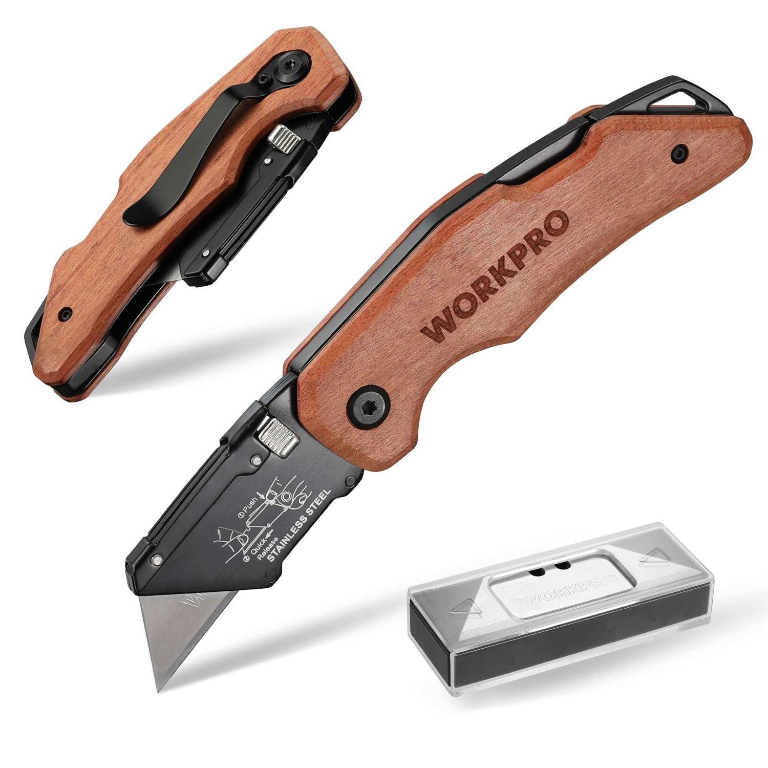 WORKPRO Folding Utility Knife Quick Change Box Cutter Razor Knife for Cartons - Zenithce