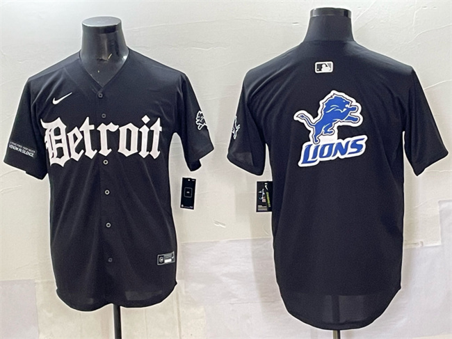 Detroit Lions Team Big Logo Black 'Motor Gothic Edition' Vapor Premier Limited Stitched Jersey - Zenithce