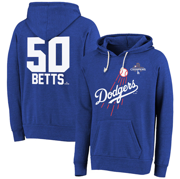 Los Angeles Dodgers #50 Mookie Betts Royal 2024 World Series Champions Name Number Tri-Blend Pullover Hoodie - Zenithce