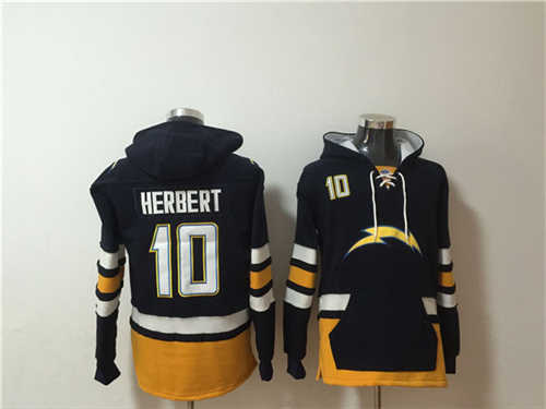 Los Angeles Chargers #10 Justin Herbert Black Ageless Must-Have Lace-Up Pullover Hoodie - Zenithce