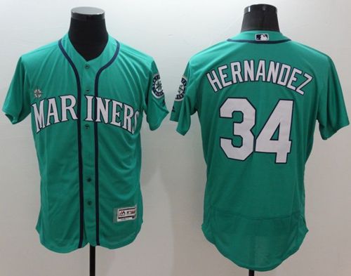 Mariners #34 Felix Hernandez Green Flexbase Authentic Collection Stitched Jersey - Zenithce
