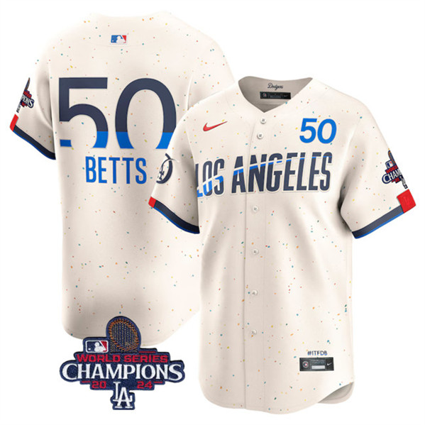 Los Angeles Dodgers #50 Mookie Betts Cream 2024 World Series Champions City Connect Limited Stitched Jersey - Zenithce