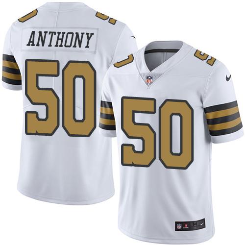 Saints #50 Stephone Anthony White Stitched Limited Rush Nike Jersey - Zenithce
