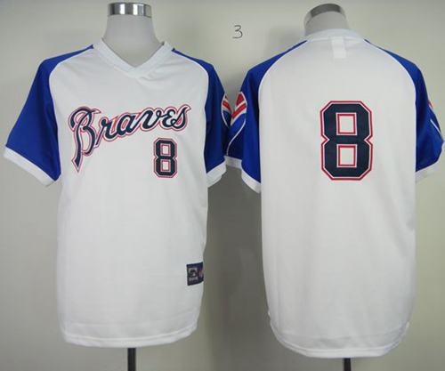 Mitchell And Ness Braves #8 Bob Uecker White Throwback Stitched Jersey - Zenithce