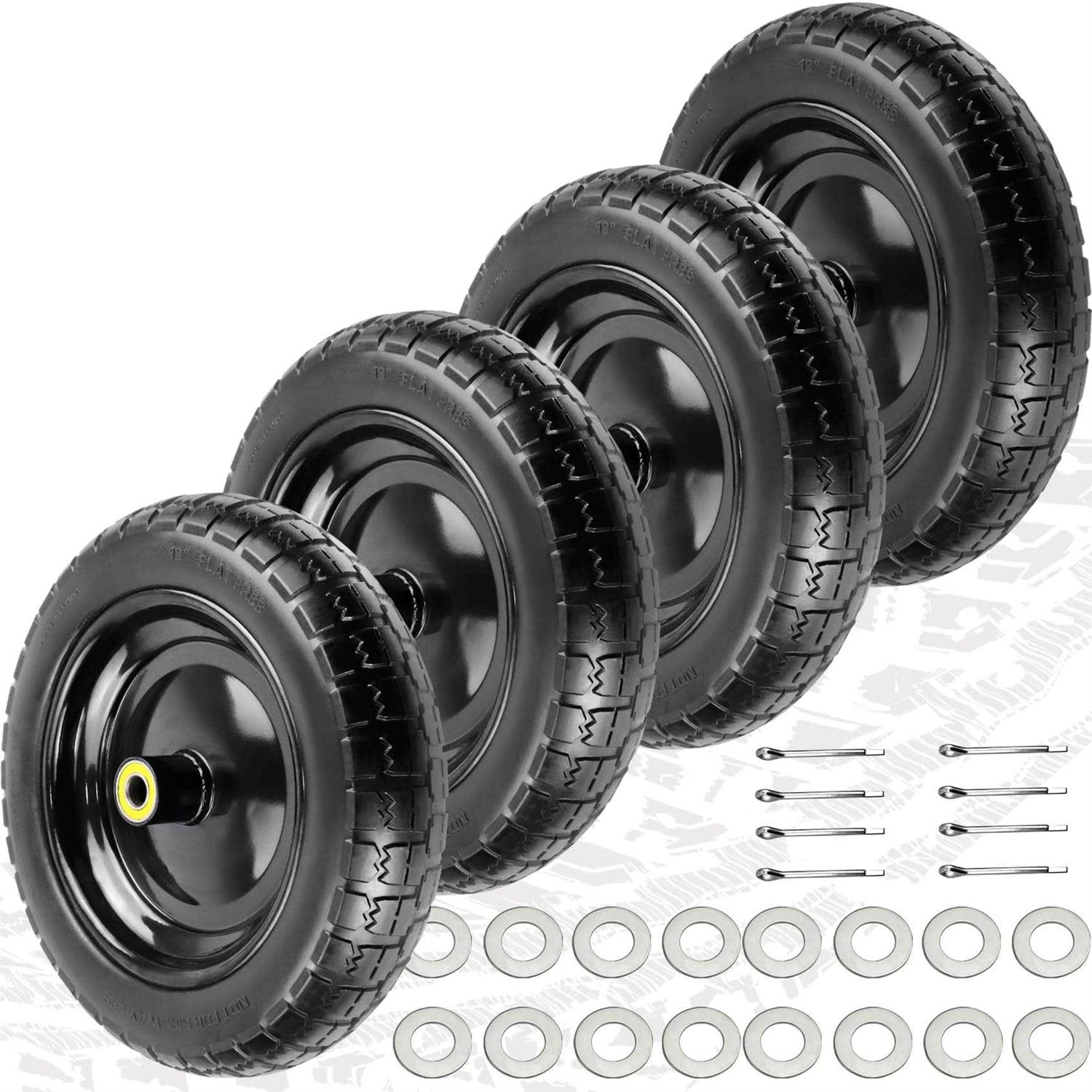 Upgraded 13 Flat Free Wheels Replacement for GOR Cart Tires and Wheels, 4.00-6 Solid Tires and Wheels with 5/8Bearings - Zenithce