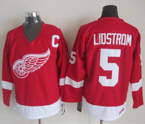 Red Wings #5 Nicklas Lidstrom Red CCM Throwback Stitched Jersey - Zenithce