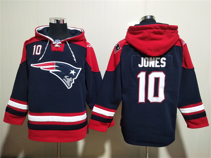 New England Patriots #10 Mac Jones Navy Ageless Must-Have Lace-Up Pullover Hoodie - Zenithce