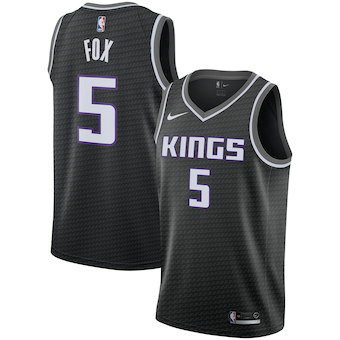 Sacramento Kings 5 De'Aaron Fox Black Replica Swingman Statement Edition Jersey - Zenithce