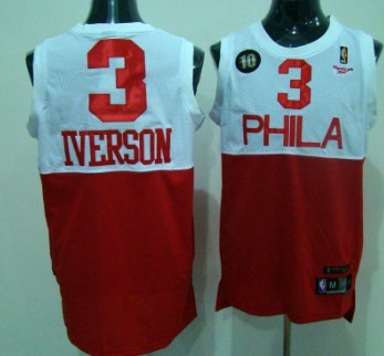 Philadelphia 76ers #3 Allen Iverson White With Red 10TH Swingman Jersey - Zenithce
