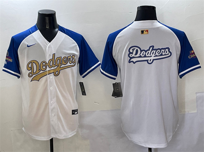 Los Angeles Dodgers Team Big Logo White Royal Gold 2024 World Series Champions Vapor Limited Stitched Jersey - Zenithce