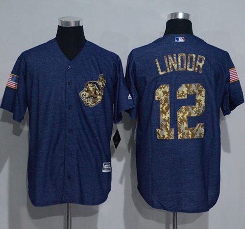 Indians #12 Francisco Lindor Denim Blue Salute To Service Stitched Jersey - Zenithce