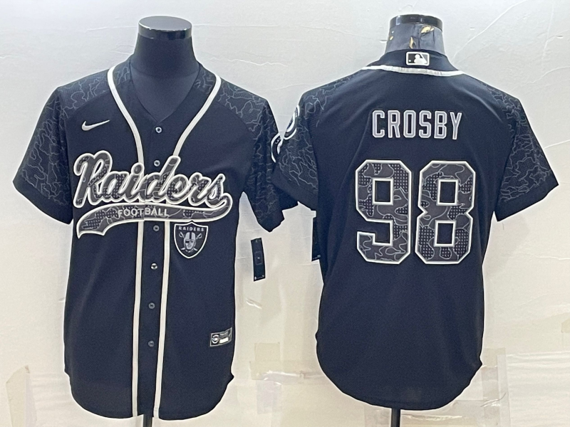 Las Vegas Raiders #98 Maxx Crosby Black Reflective With Patch Cool Base Stitched Baseball Jersey - Zenithce