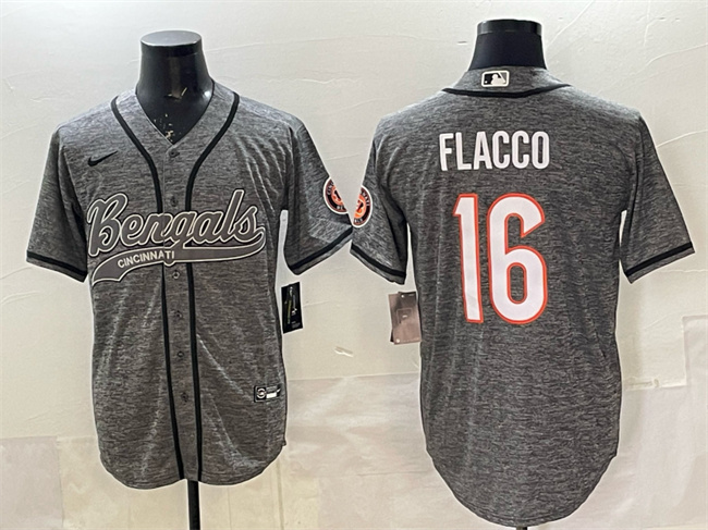 Cincinnati Bengals #16 Joe Flacco Grey With Patch Cool Base Stitched Jersey - Zenithce