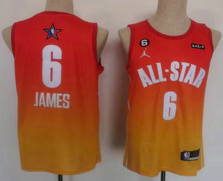Los Angeles Lakers #6 LeBron James Orange 2022 All Star 6 Patch Icon Sponsor Swingman Jersey - Zenithce