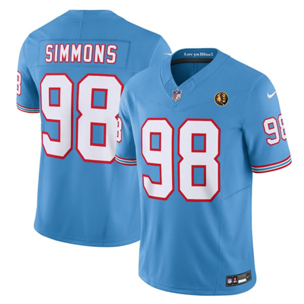 Tennessee Titans #98 Jeffery Simmons Blue 2023 F.U.S.E. Throwback With John Madden Patch Vapor Limited Stitched Jersey - Zenithce