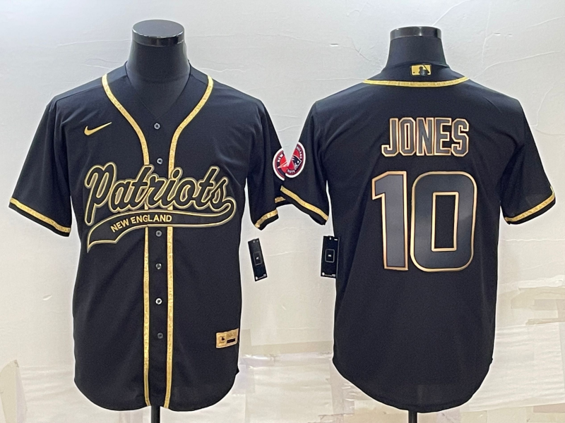 New England Patriots #10 Mac Jones Black Gold With Patch Cool Base Stitched Baseball Jersey - Zenithce
