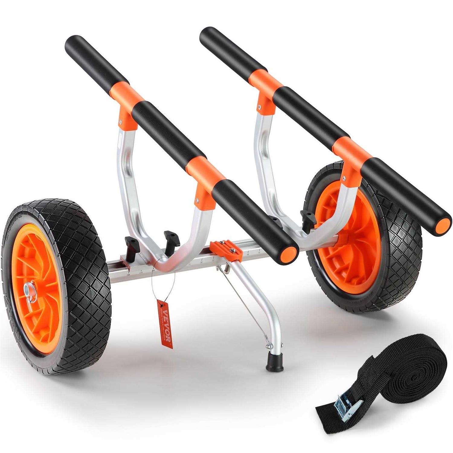 VEVOR Heavy Duty Kayak Cart 280lbs Load Capacity Detachable Canoe Trolley Cart with 10” Solid Tires Adjustable Width & Top Foam Protection - Zenithce