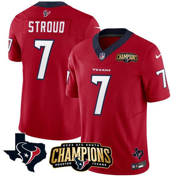 Houston Texans #7 C.J. Stroud Red 2023 F.U.S.E. AFC South Champions Patch And Team Logo Patch Vapor Untouchable Limited Stitched Jersey - Zenithce
