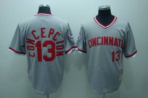 Mitchell And Ness Reds #13 Dave Concepcion Stitched Grey Throwback Jersey - Zenithce