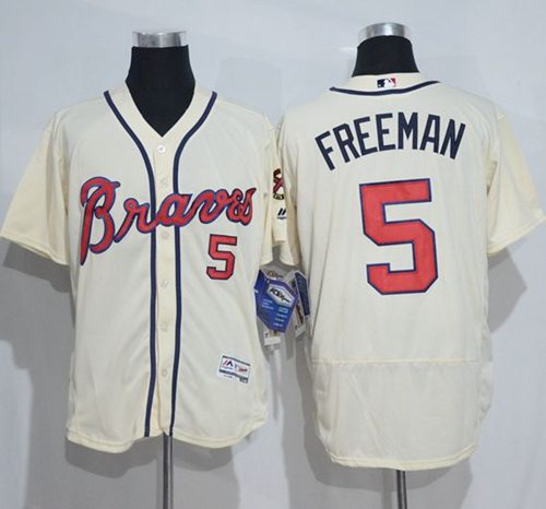 Braves #5 Freddie Freeman Cream Flexbase Authentic Collection Stitched Jersey - Zenithce