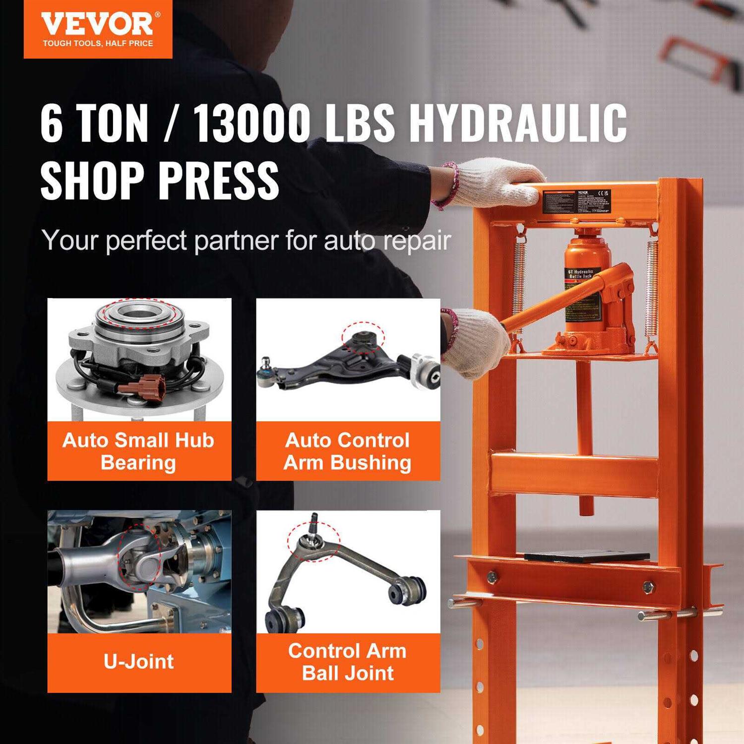 VEVOR Hydraulic 12 Ton H-Frame Garage Floor Adjustable Shop Press with Plates - Zenithce