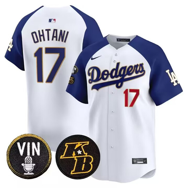 Los Angeles Dodgers #17 Shohei Ohtani White Vin Kobe Patch Cool Base Stitched Jersey - Zenithce
