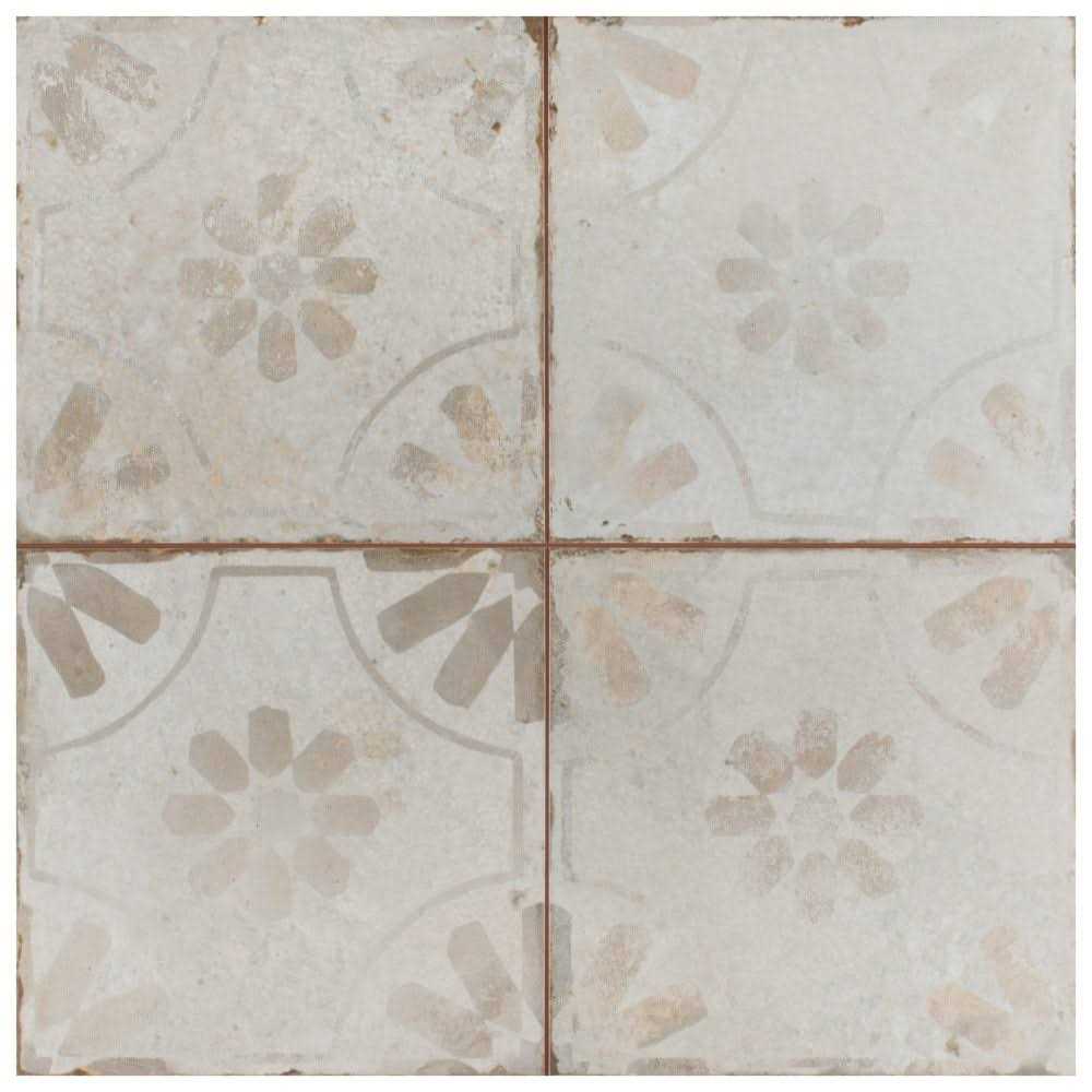 Merola Tile Kings Blume White 9-in x 9-in Matte Ceramic Encaustic Thinset Mortar Floor and Wall Tile - Zenithce