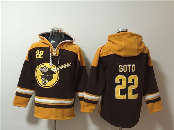 San Diego Padres #22 Juan Soto Brown Yellow Ageless Must-Have Lace-Up Pullover Hoodie - Zenithce