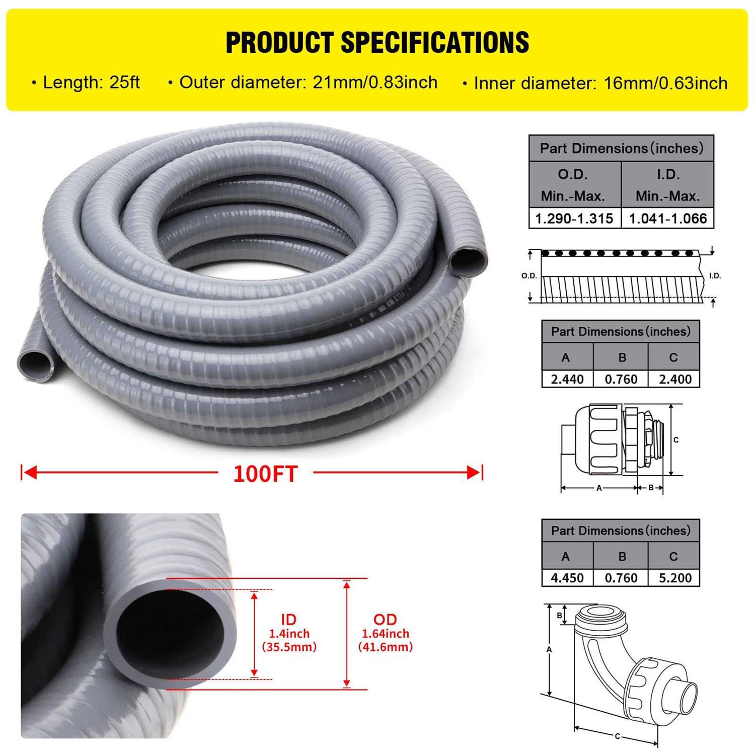 DWALE Liquid-Tight Conduit and Connector Kit,Flexible Non Metallic Liquid Tight Electrical Conduit Electrical Conduit - Zenithce