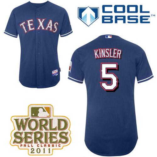 Rangers #5 Ian Kinsler Blue Cool Base 2011 World Series Patch Stitched Jersey - Zenithce