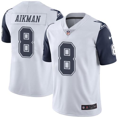 Cowboys #8 Troy Aikman White Stitched Limited Rush Nike Jersey - Zenithce