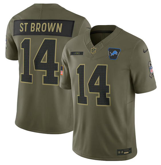 Detroit Lions #14 Amon-Ra St. Brown Olive 2025 Salute to Service Limited Stitched Jersey - Zenithce