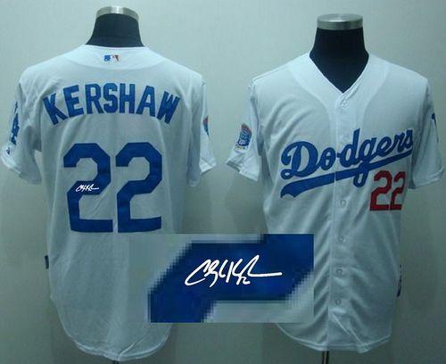 Dodgers #22 Clayton Kershaw White Cool Base Autographed Stitched Jersey - Zenithce