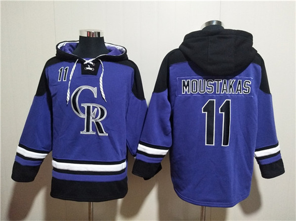Colorado Rockies #11 Mike Moustakas Purple Ageless Must-Have Lace-Up Pullover Hoodie - Zenithce