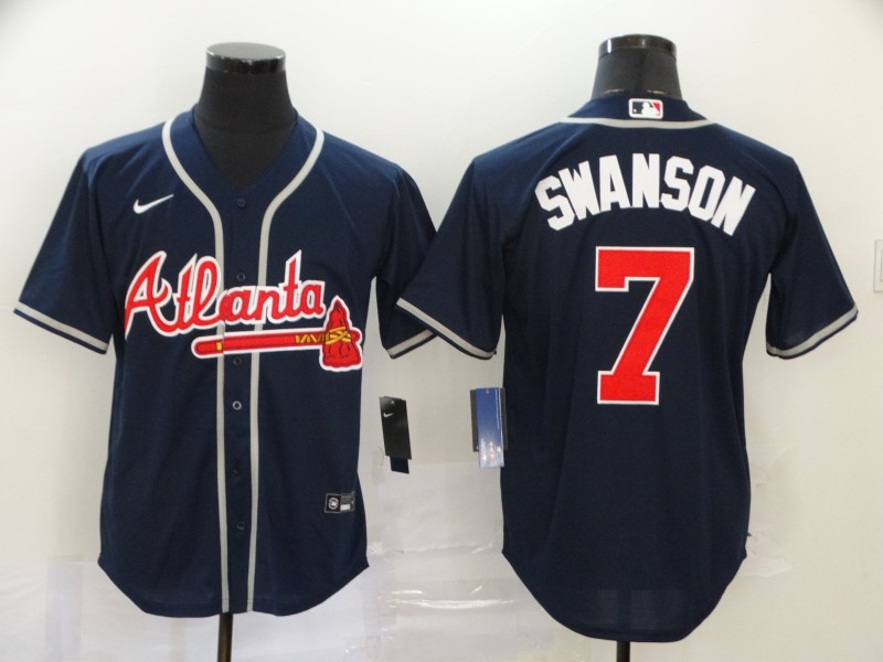 Atlanta Braves #7 Dansby Swanson Navy Cool Base Stitched Jersey - Zenithce