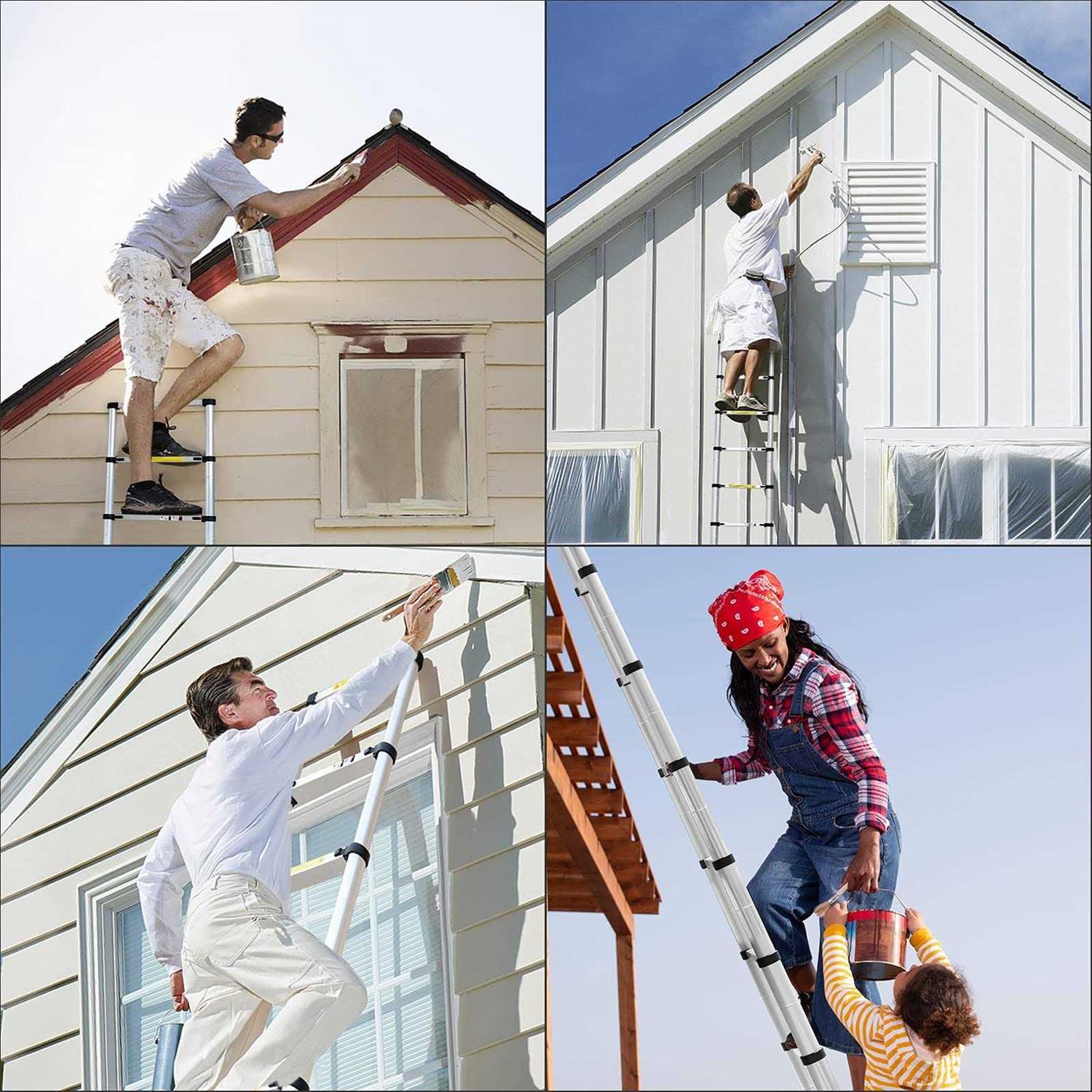Telescoping Ladder with 2 Detachable Hooks DIY Aluminum Extension - Zenithce