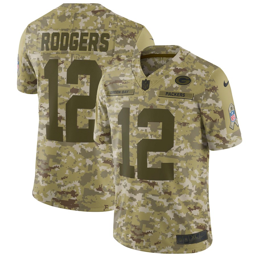 Packers #12 Aaron Rodgers 2018 Camo Salute To Service Limited Stitched Jersey - Zenithce